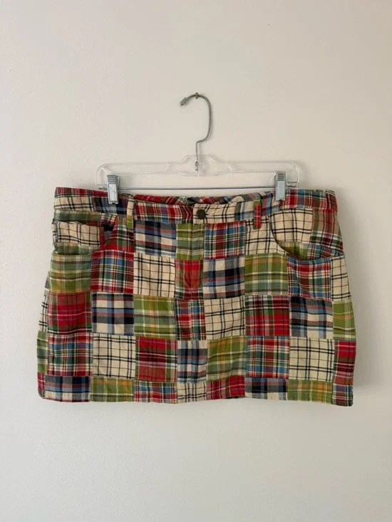 Vintage Y2K Plaid Patchwork Low Rise Mini Skirt Sz 14 American Eagle Outfitters - Picture 1 of 13